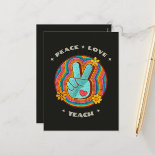 Cartão Postal De Festividades Paz Amor Ensinar Vintage Retro 70s Hippie