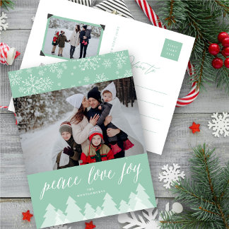 Cartão Postal De Festividades Paz Amor Joy Snowflakes Winter Wonderland Trees