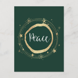 Cartão Postal De Festividades Paz Estrela Dourada Verde Moderna Elegante