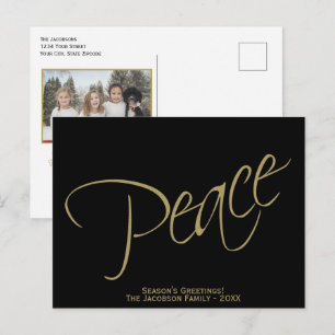 Cartão Postal De Festividades Paz. Foto Mínima Elegante Preta e Dourada