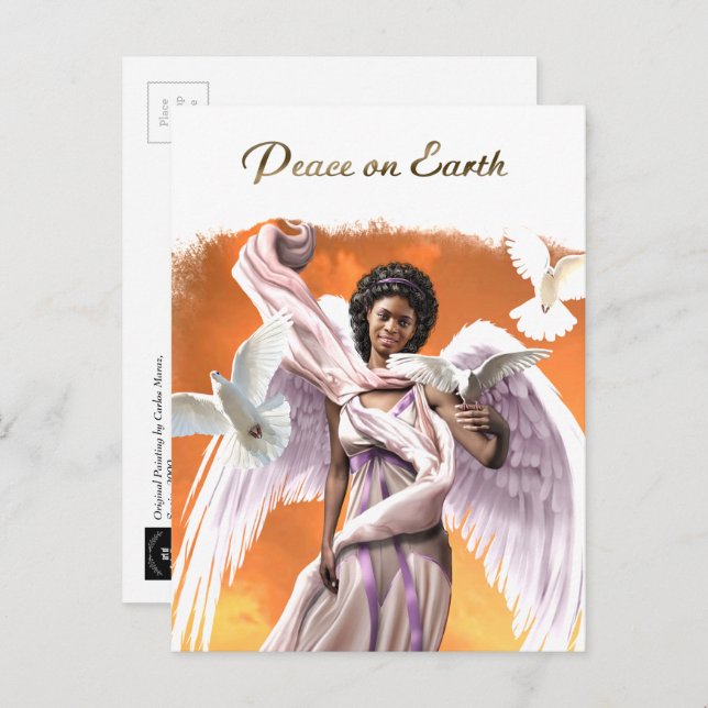 Cartão Postal De Festividades Paz na Terra. Afro-Americano Angel Christmas (Frente/Verso)
