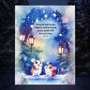 Cartão Postal De Festividades Paz Na Terra Camundongos Aquarela Natal Cristão