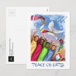 Cartão Postal De Festividades Paz na Terra. Crianças multiculturais personalizad