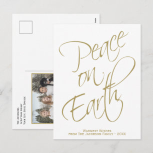 Cartão Postal De Festividades Paz na Terra Foto Simples Elegante Dourada e Branc