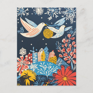 Cartão Postal De Festividades Paz na Terra, Pássaros Festivos Natureza Charme