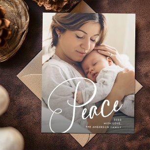 Cartão Postal De Festividades Paz Script Elegante e Natal de Foto