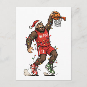 Cartão Postal De Festividades Pé Grande Sasquatch Basquete Natal 2026 Feriado