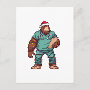 Cartão Postal De Festividades Pé Grande Sasquatch Enfermeira Natal Saúde
