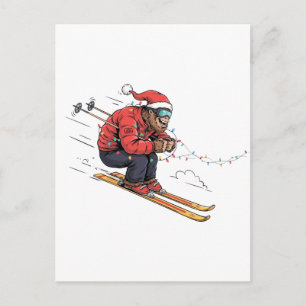 Cartão Postal De Festividades Pé Grande Sasquatch Esquiando Natal Gelo Esquiando