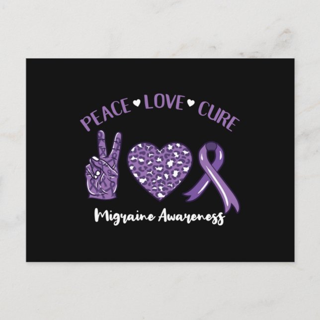 Cartão Postal De Festividades Peace Love Cure Migraine Awarness (Frente)
