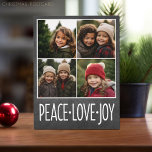 Cartão Postal De Festividades Peace Love Joy Chalkboard 4 Photo Collage<br><div class="desc">Use 4 fotos quadradas ou instagramas para fazer uma lembrança de Natal Merry única e tendenciosa. Se precisar mover alguma coisa,  clique no botão personalizar para fazer alterações.</div>