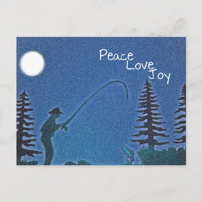 Cartão Postal De Festividades Peace, Love, Joy / Fly Fisherman in Snow (Frente)