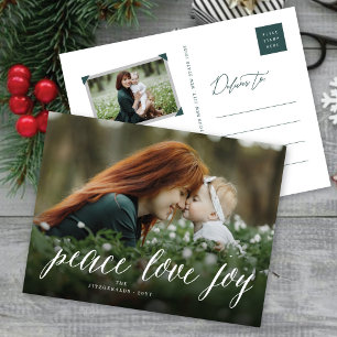 Cartão Postal De Festividades Peace Love Joy Simple White Script Modern Photo