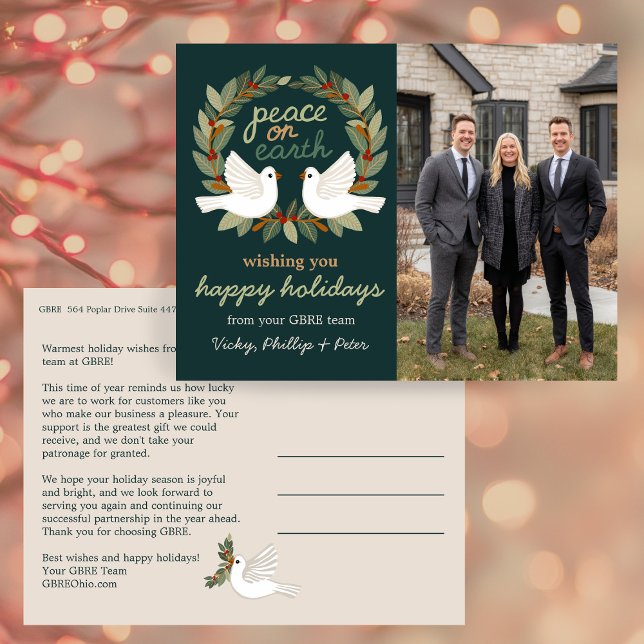 Cartão Postal De Festividades Peace on Earth Doves Business CUSTOM PHOTO  (Peace on Earth Doves Business CUSTOM PHOTO Holiday Postcard
)