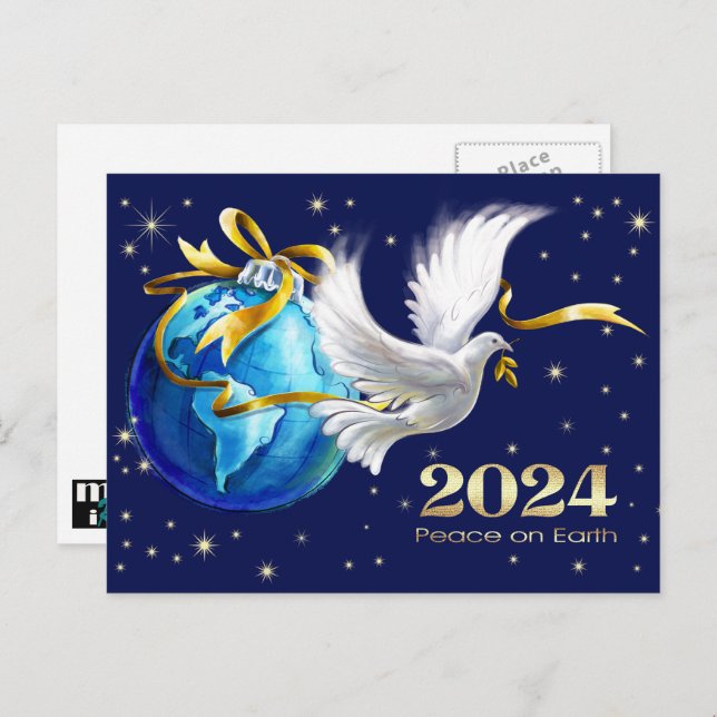 Cartão Postal De Festividades Peace on Earth. Peace Dove New Year's 2023 (Frente/Verso)
