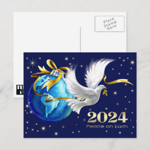 Cartão Postal De Festividades Peace on Earth. Peace Dove New Year's 2023