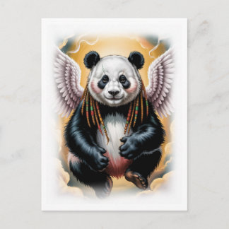 Cartão Postal De Festividades Peaceful Angel Panda on a White