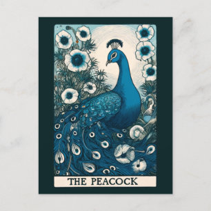 Cartão Postal De Festividades Peacock Tarot Art pacifica Teal Art