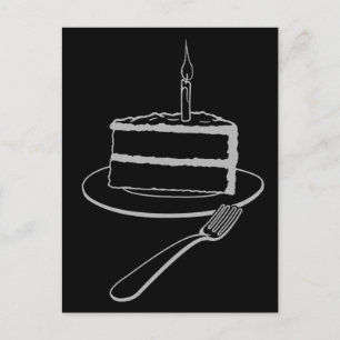 Cartão Postal De Festividades Pedaço de Bolo de Aniversário Exquisite Line Art