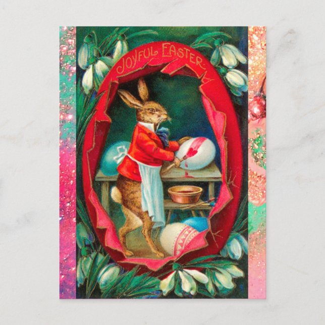 CARTÃO POSTAL DE FESTIVIDADES PEDRAS DE NEVE COM COELHO PINTANDO OVOS LESTE (Frente)