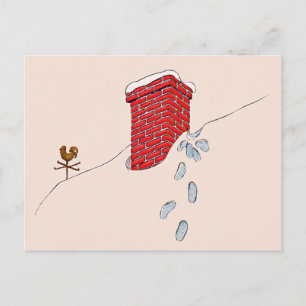 Cartão Postal De Festividades Pegadas do Papai Noel Chaminé Neve Cata-Vento
