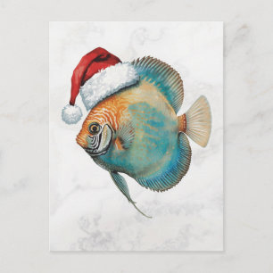 Cartão Postal De Festividades Peixe Disco Majestoso em Aquarela de Chapéu de Pap