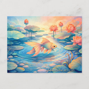 Cartão Postal De Festividades Peixe Dourado no Lago dos Lótus Sonhadores
