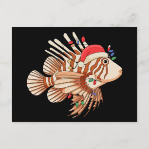 Cartão Postal De Festividades Peixe-leão Papai Noel Chapéu Luzes de Natal Xmas F