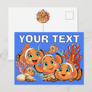 Cartão Postal De Festividades Peixe palhaço Desenho animado Fofo Família Subaquá