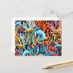 Cartão Postal De Festividades Peixes Tropicais Vibrações Coloridas de Verão