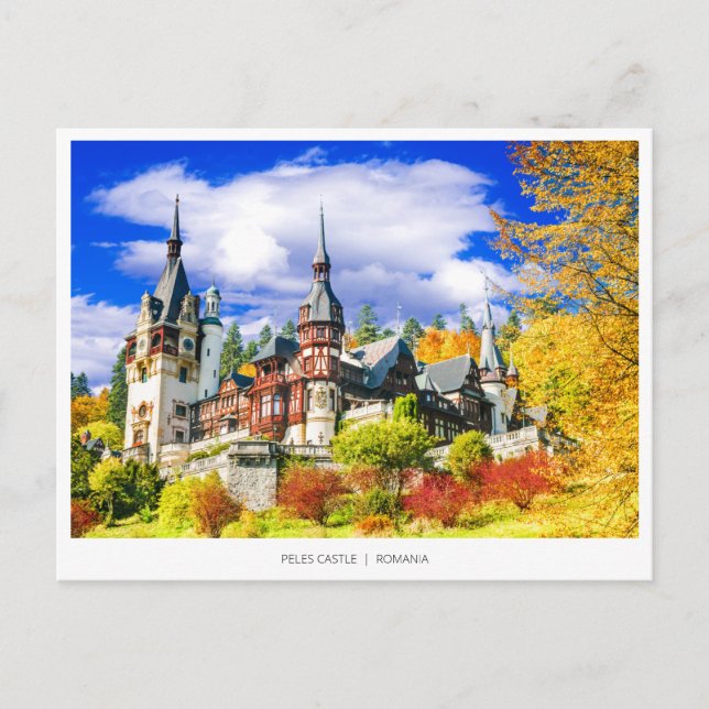 Cartão Postal De Festividades Peles Castle, famosa paisagem de outono na Romênia (Frente)