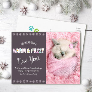 Cartão Postal De Festividades Pelo Ano Novo de Estimação Pet Tipografia Ameixa