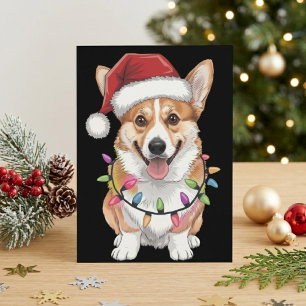 Cartão Postal De Festividades Pembroke Welsh Corgi Papai Noel Luzes Árvore de Na