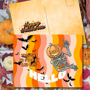 Cartão Postal De Festividades Pensei em Passar pelo Esqueleto de Abóbora Hallowe