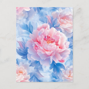 Cartão Postal De Festividades Peony Abstrato de Aquarela Blooming