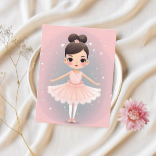 Cartão Postal De Festividades Pequena Ballerina Doce - Cabelo Rosa Tutu e Castan
