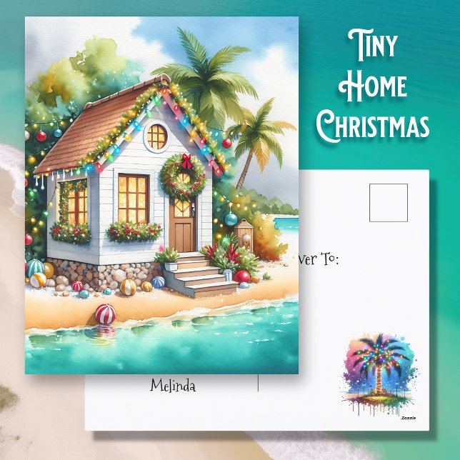 Cartão Postal De Festividades Pequena Casa na Praia Natal Festivo (Criador carregado)