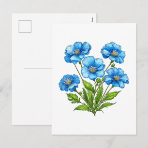 Cartão Postal De Festividades Pequenas Flores Azuis