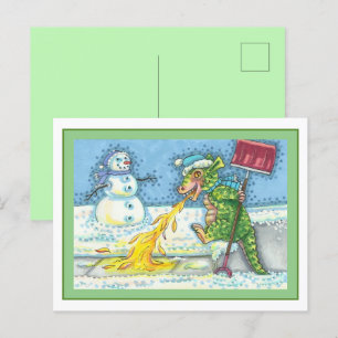CARTÃO POSTAL DE FESTIVIDADES PEQUENO RECURSO DE DESENHO E MOSTRANDO NEVE, ENGRA