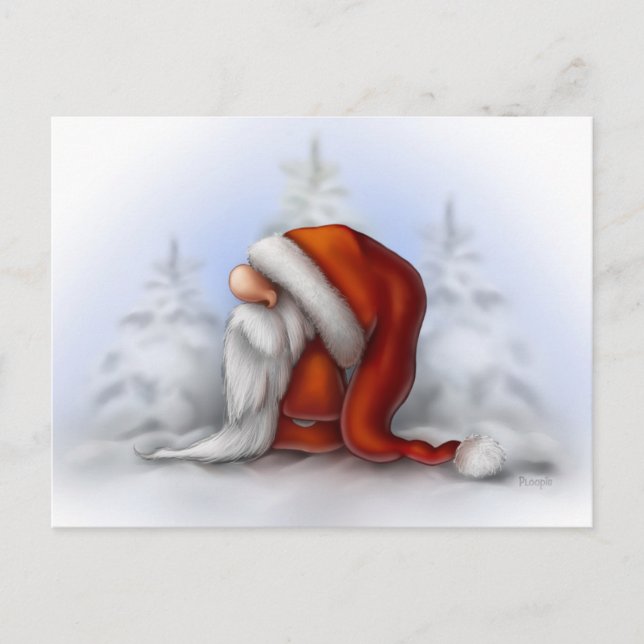 Cartão Postal De Festividades Pequenos Papais noeis na neve (Frente)