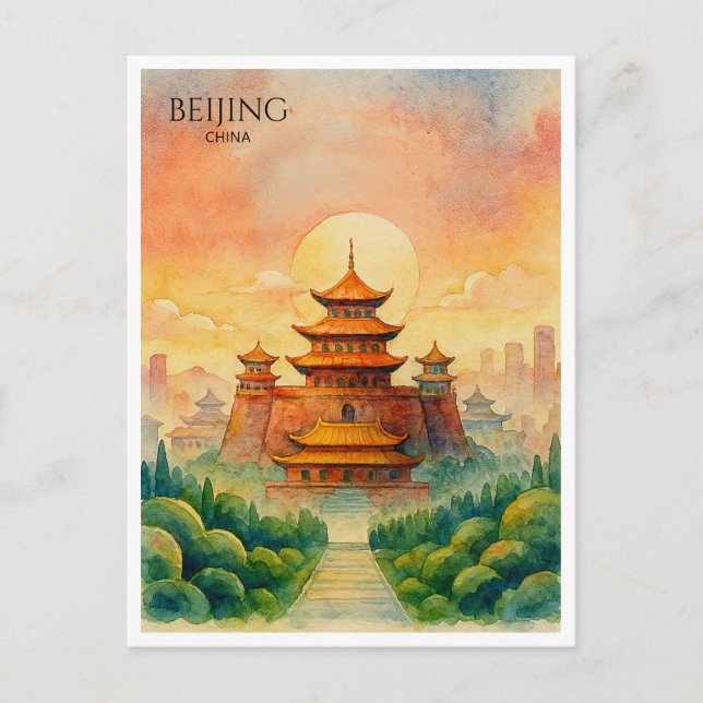 Cartão Postal De Festividades Pequim China Cidade Proibida Aquarela  (Frente)