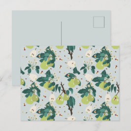 Cartão Postal De Festividades Peras e Abelhas num Jardim Botânico Floral