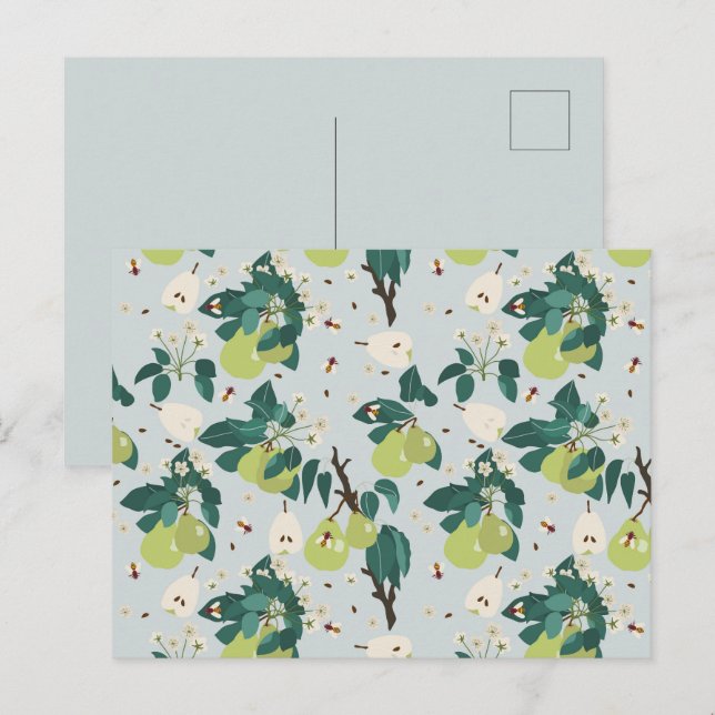 Cartão Postal De Festividades Peras e Abelhas num Jardim Botânico Floral (Frente/Verso)
