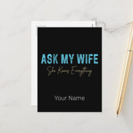 Cartão Postal De Festividades Pergunte À Minha Esposa Que Ela Sabe Tudo Engraçad