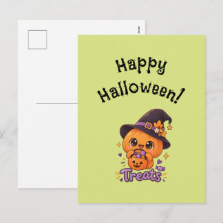 Cartão Postal De Festividades Personagem de Abóbora Fofa 🎃🧡