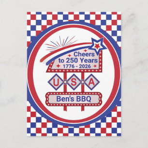 Cartão Postal De Festividades Personalizado EUA 250 – Letreiro Retro Patriótico