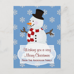 Cartão Postal De Festividades Personalizado: Snowman Feliz Cartão de Natal
