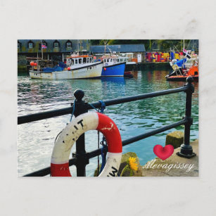 Cartão Postal De Festividades Personalizar Coração Mevagissey Harbor Lifebuoy Co