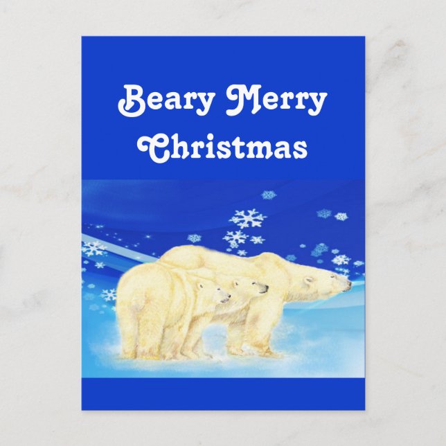 Cartão Postal De Festividades Personalizar Ursos Polares de Natal Feliz da Beary (Frente)