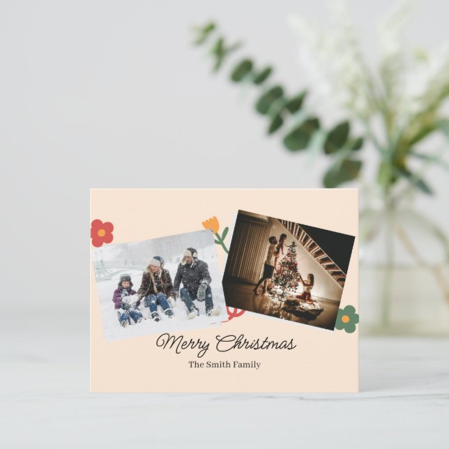 Cartão Postal De Festividades Personalized Christmas Aesthetic Cat Family (Em pé/Frente)